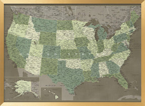 Highly detailed map of the United States, Camo Poster