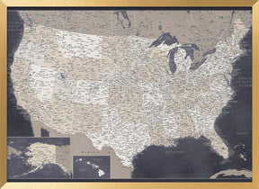 Highly detailed map of the United States, Glyn Poster