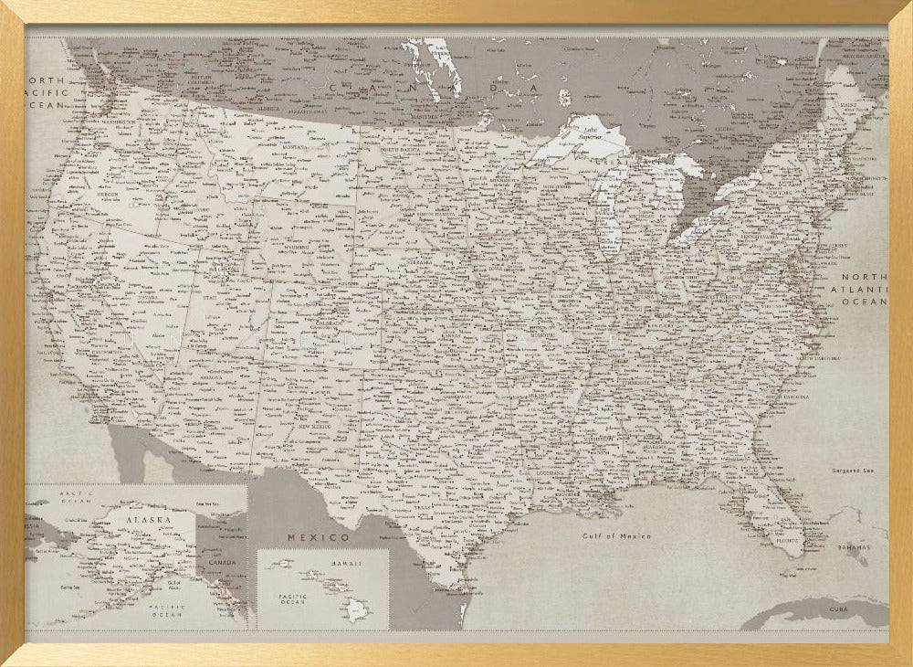 Highly detailed map of the United States, Gentry Poster