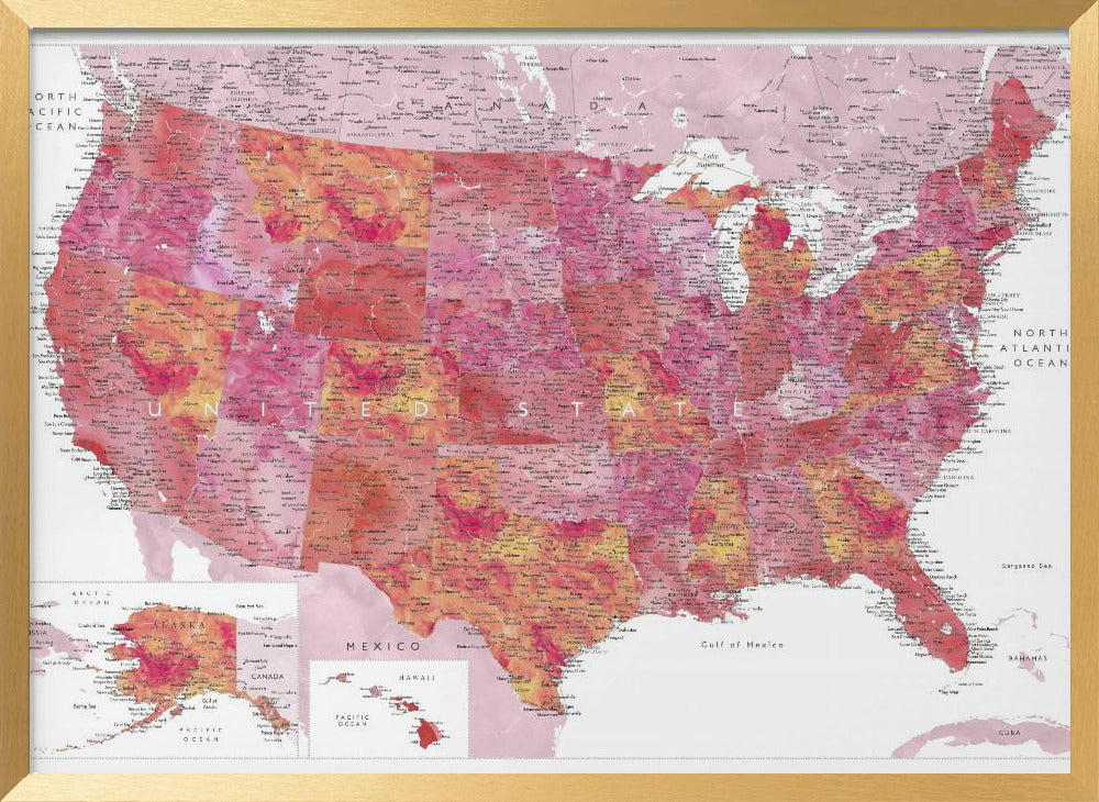 Highly detailed map of the United States, Tatiana Poster