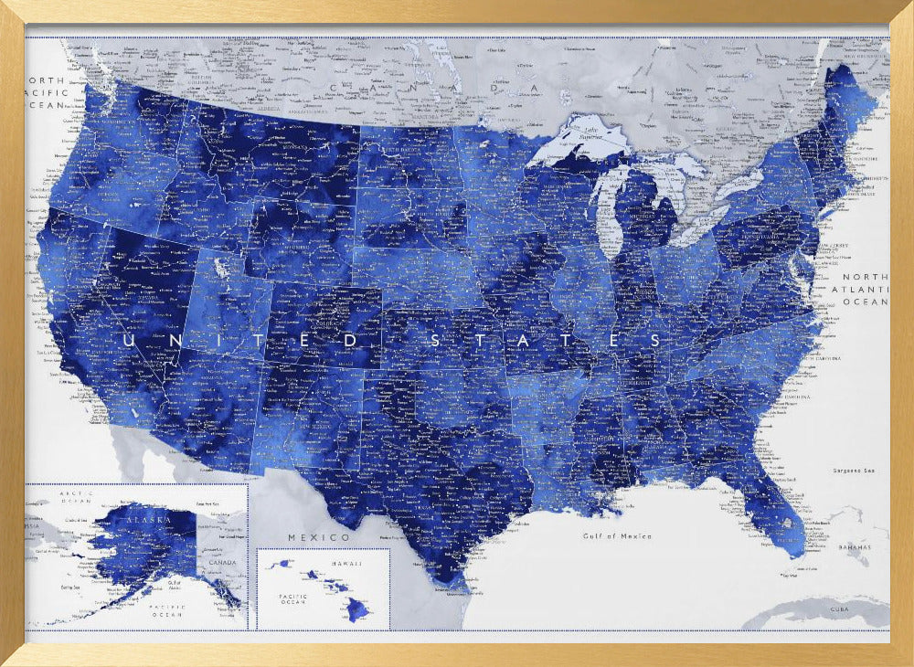 Highly detailed map of the United States, Gulzar Poster