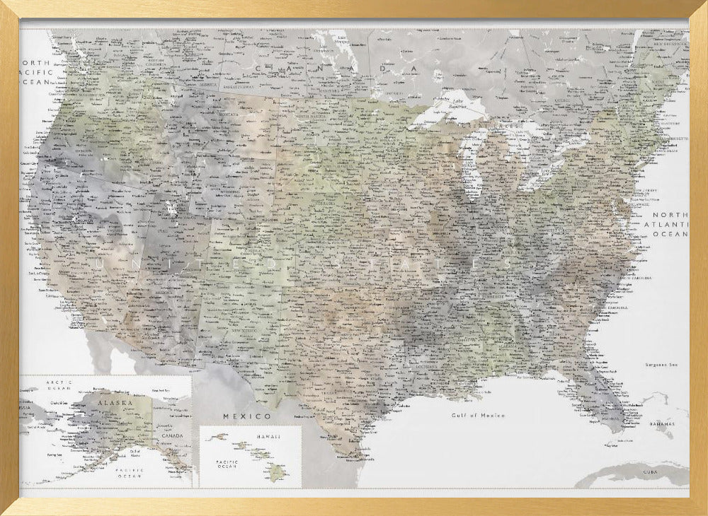 Highly detailed map of the United States, Habiki Poster