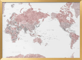 Pacific-centered world map with cities, Piper Poster