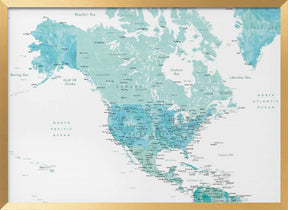 Map of North America in aquamarine watercolor Poster