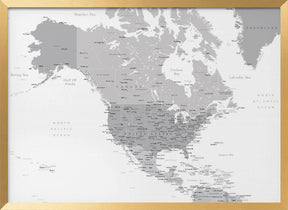 Gray map of North America with cities Poster