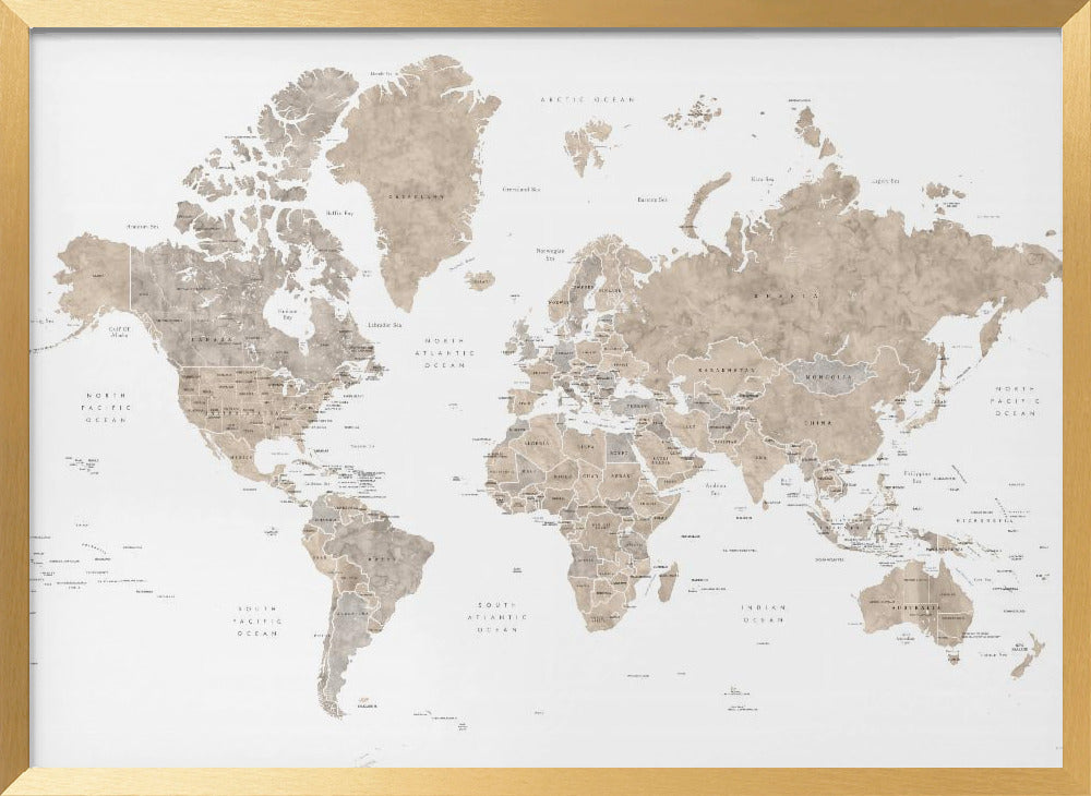 Watercolor world map with countries, Abey Poster