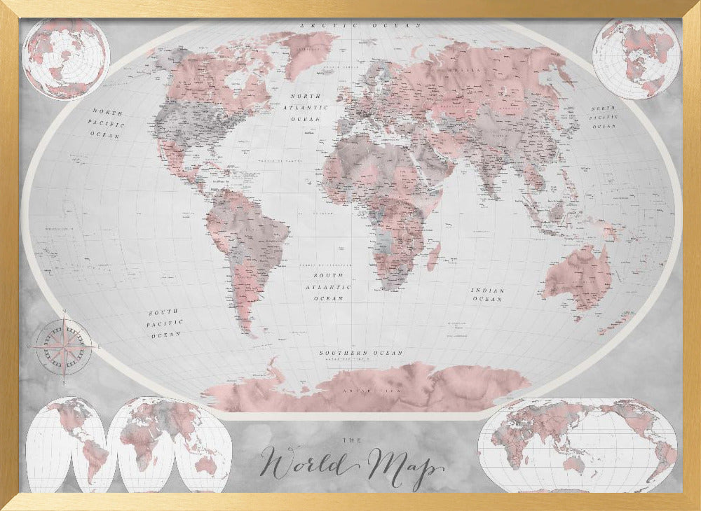 Classic world map in watercolor, Piper Poster