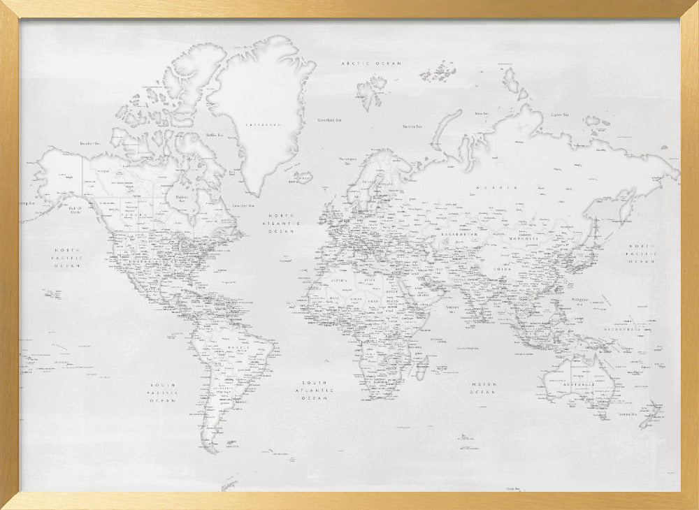 Detailed world map with cities, Maeli white Poster