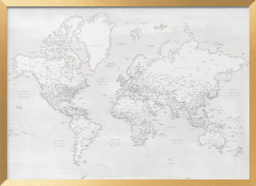 Detailed world map with cities, Maeli white Poster