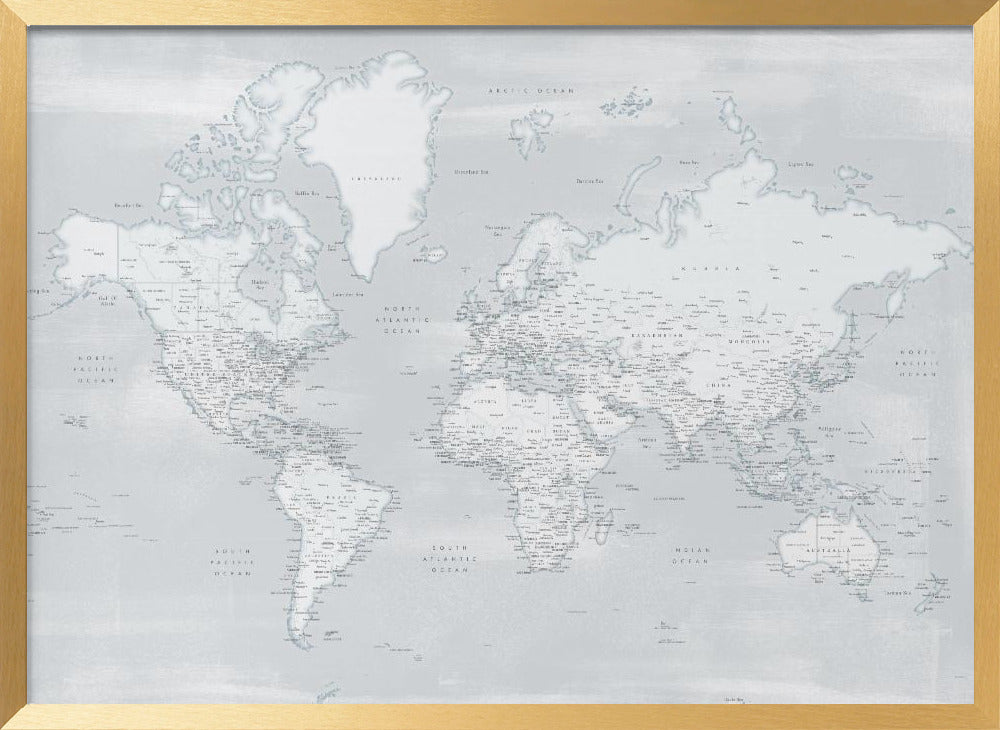 Detailed world map with cities, Maeli cold Poster