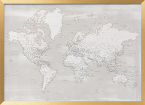 Detailed world map with cities, Maeli warm Poster