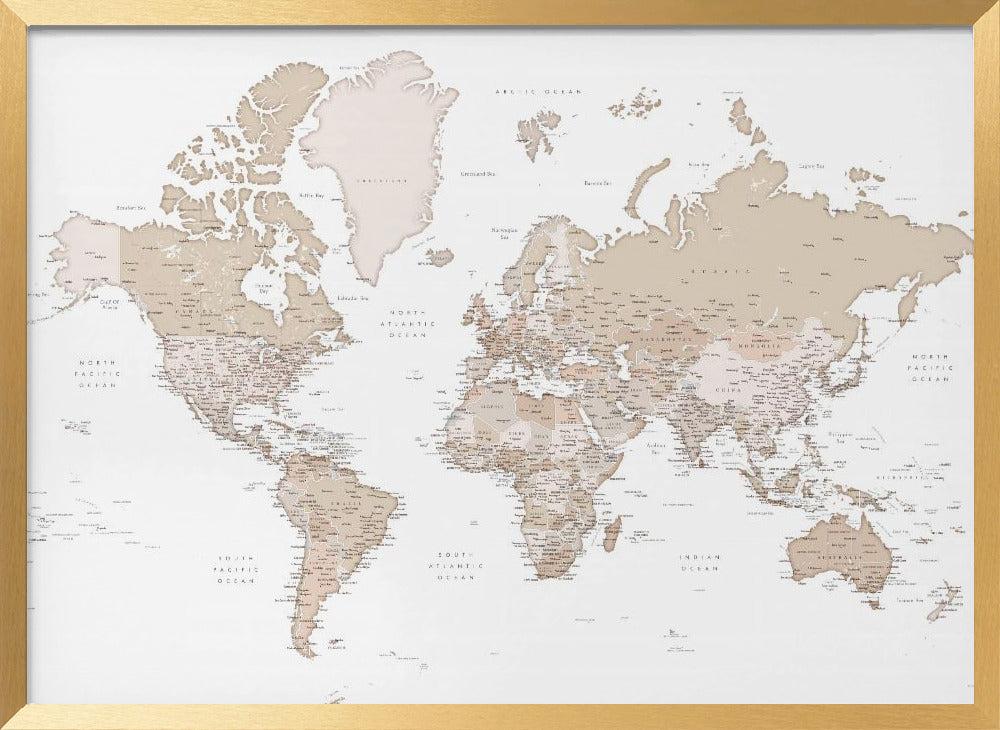 Detailed world map with cities, Louie Poster