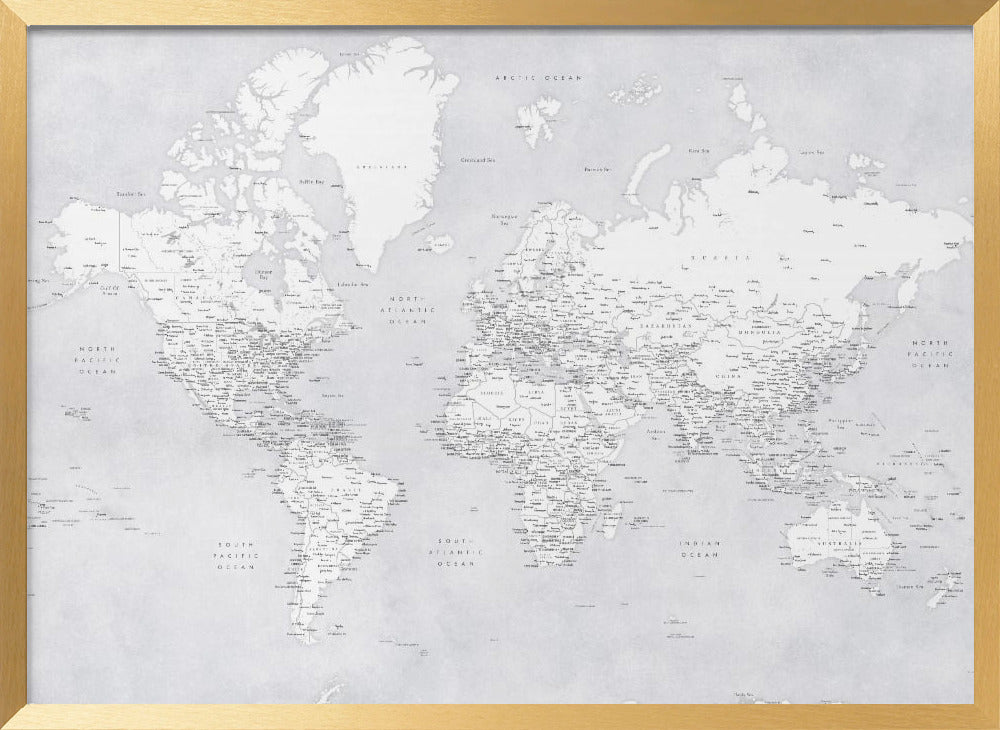 Detailed world map with cities, Siv Poster