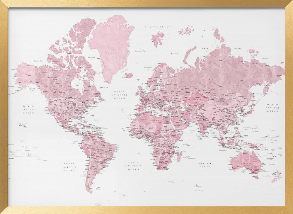 etailed world map with cities, Melit Poster