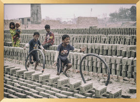 Children games at brickyard in Dhaka Poster