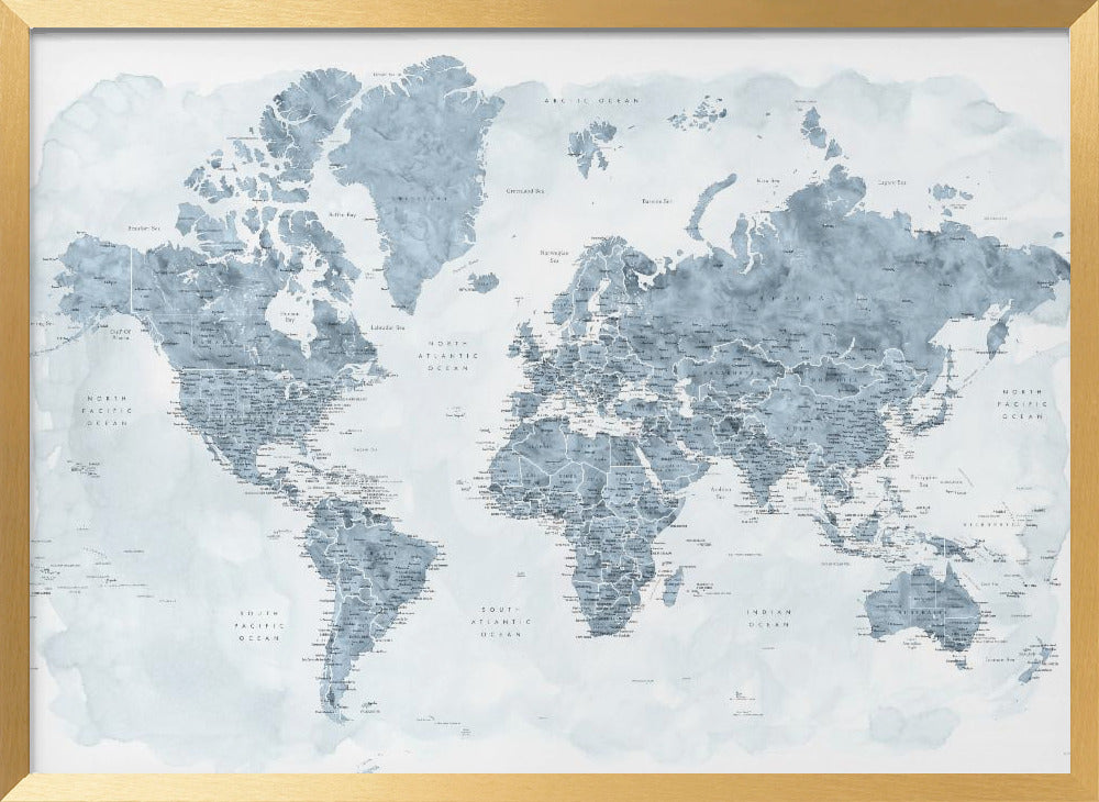 Detailed world map with cities, Jacq Poster