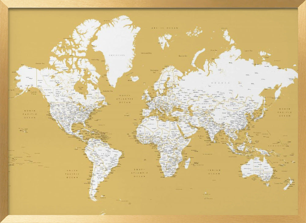 Detailed world map with cities, Andrew Poster