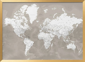 Detailed world map with cities, Orien Poster