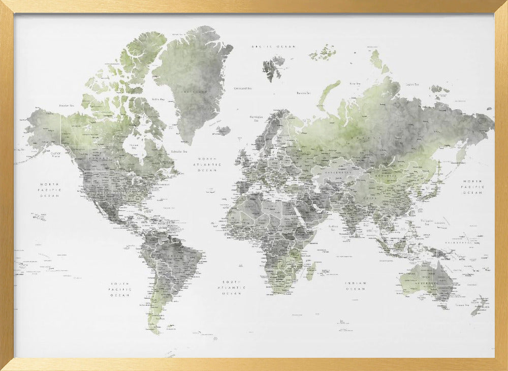 Detailed world map with cities, Hollace Poster