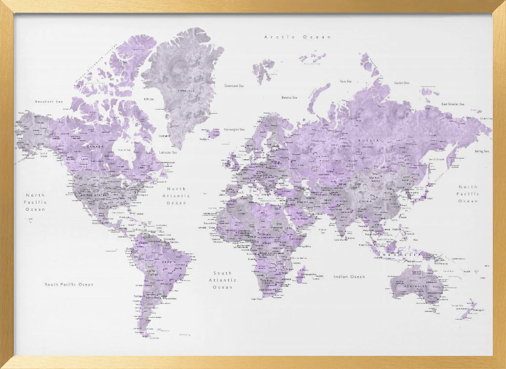 Watercolor world map with cities, Tanya Poster