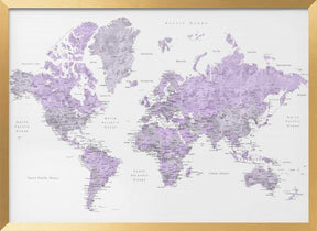 Watercolor world map with cities, Tanya Poster