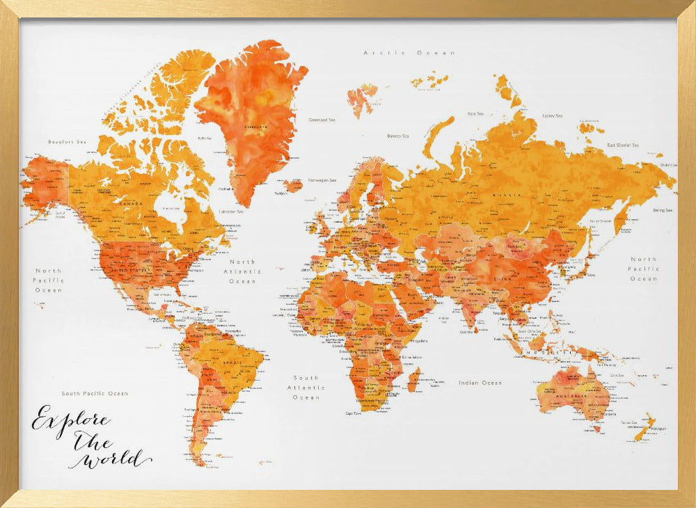 Explore world map with cities, Carlotta Poster