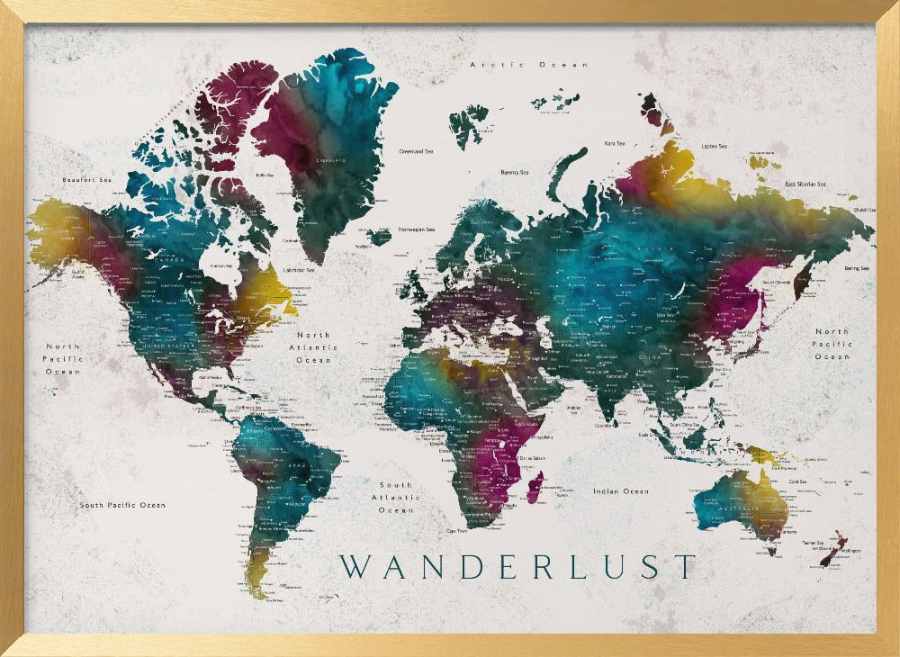 Charleena world map with cities, Wanderlust Poster