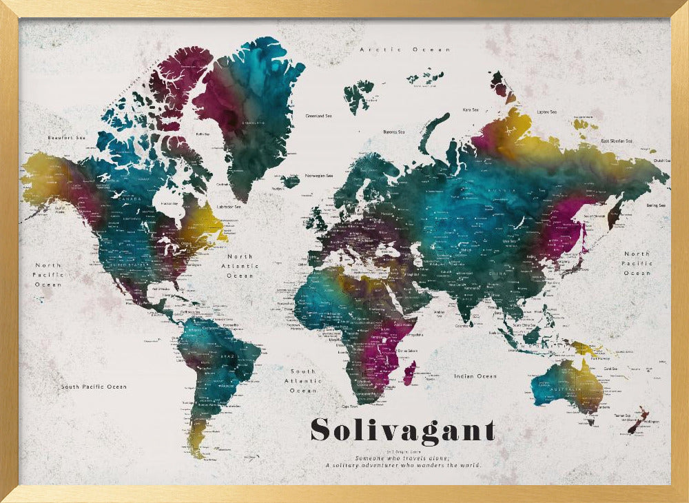 Charleena world map with cities, Solivagant Poster