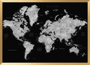 Gray world map with cities, Baibah Poster