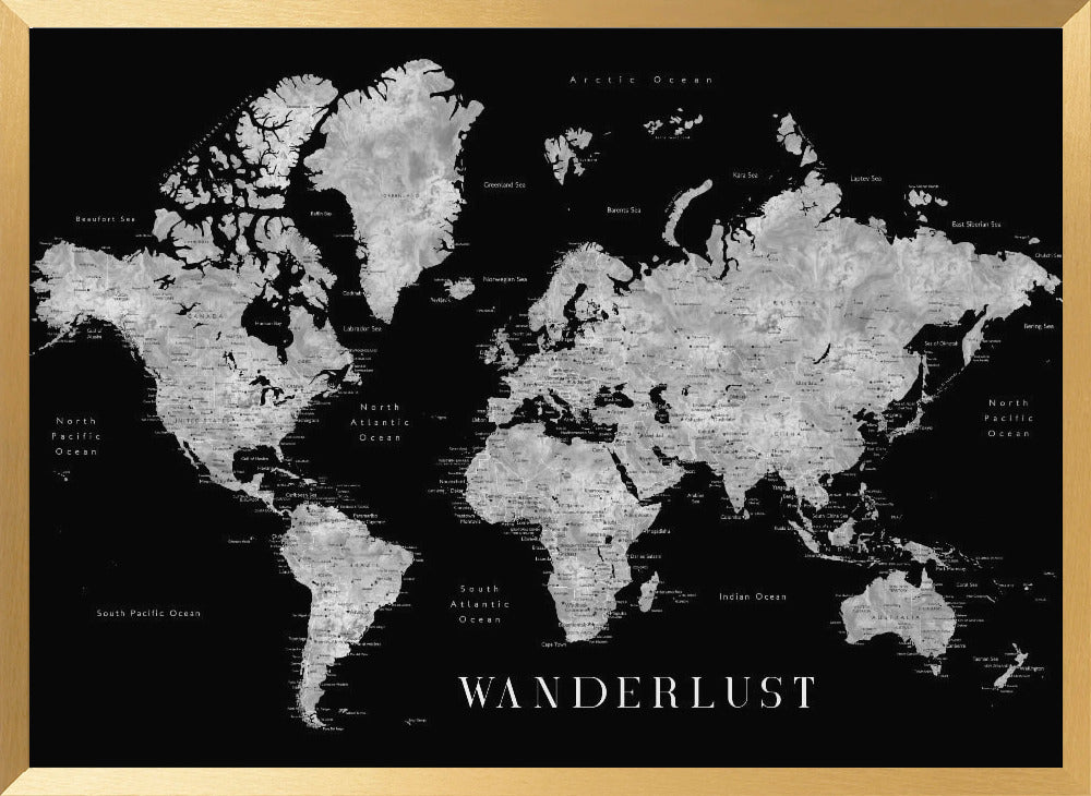 Baibah world map with cities, Wanderlust Poster