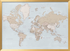 Rustic world map with cities, Renisha Poster