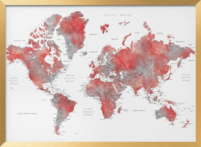 Red world map with cities, Lyssah Poster