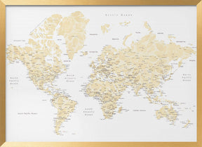 Soft florals world map with cities, Remy Poster