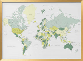 Green world map with cities, Kapueo Poster