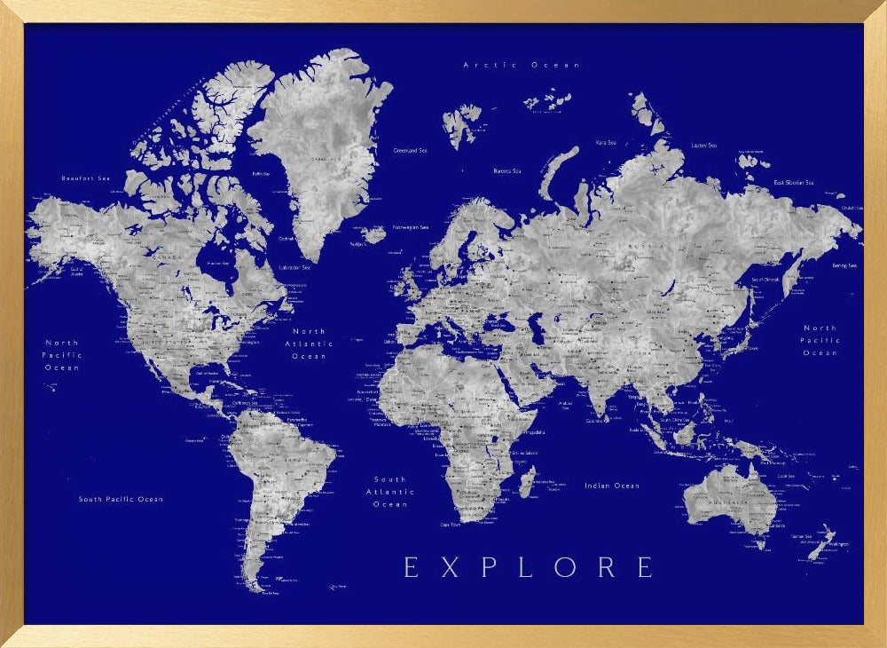 Explore world map with cities, Valrie Poster