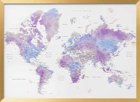 Watercolor world map with cities, Gina Poster