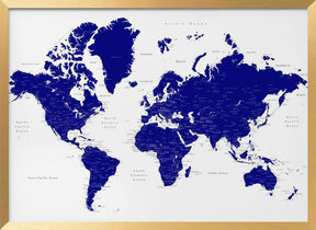 Navy blue world map with cities, Nevin Poster