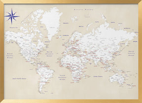 Rustic world map with cities, Deuce Poster