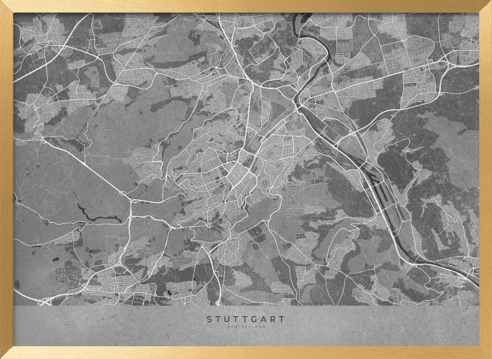 Gray vintage map of Stuttgart downtown Germany Poster