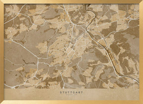 Sepia vintage map of Stuttgart downtown Germany Poster