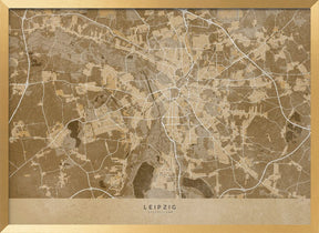 Sepia vintage map of Leipzig Germany Poster