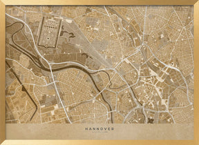 Sepia vintage map of Hannover downtown Germany Poster