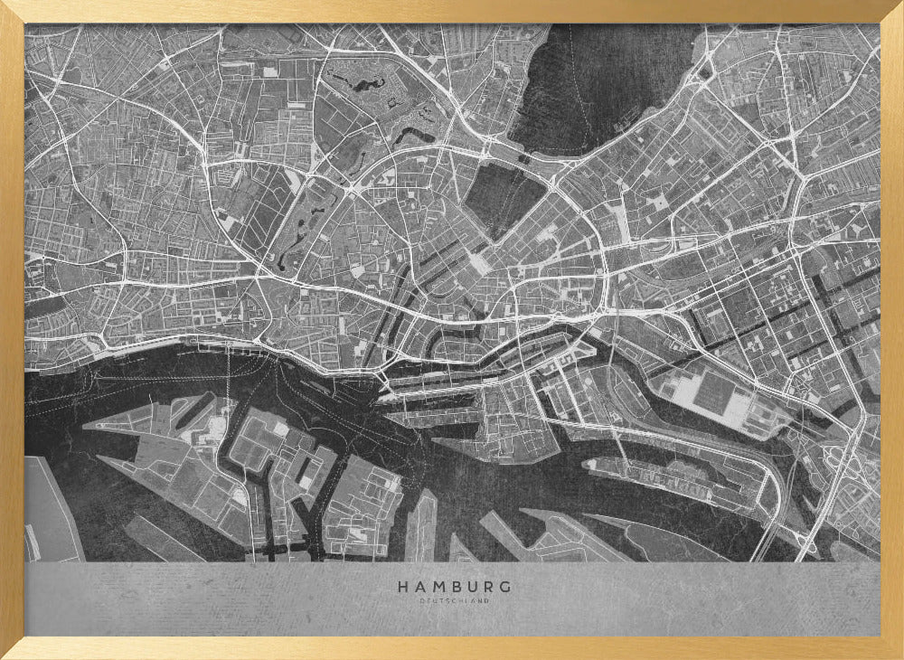 Gray vintage map of Hamburg downtown Germany Poster