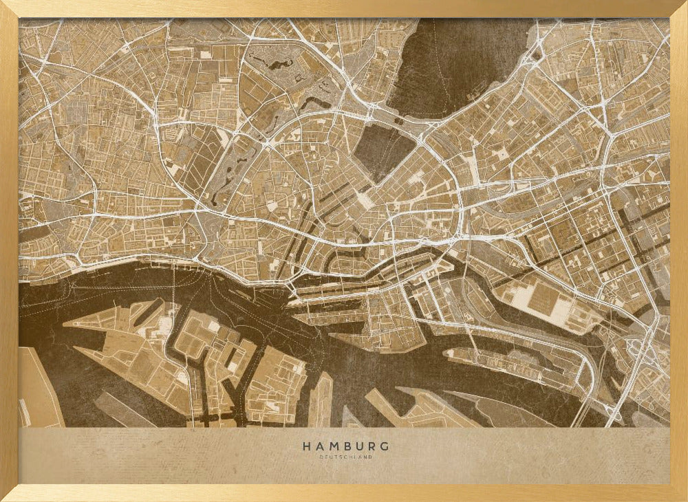 Sepia vintage map of Hamburg downtown Germany Poster