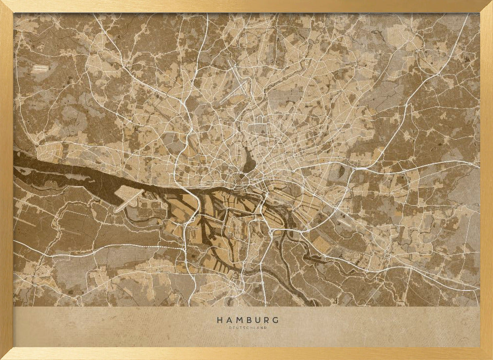 Sepia vintage map of Hamburg Germany Poster