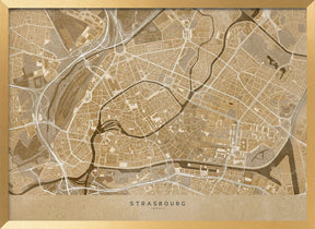 Sepia vintage map of Strasbourg downtown France Poster