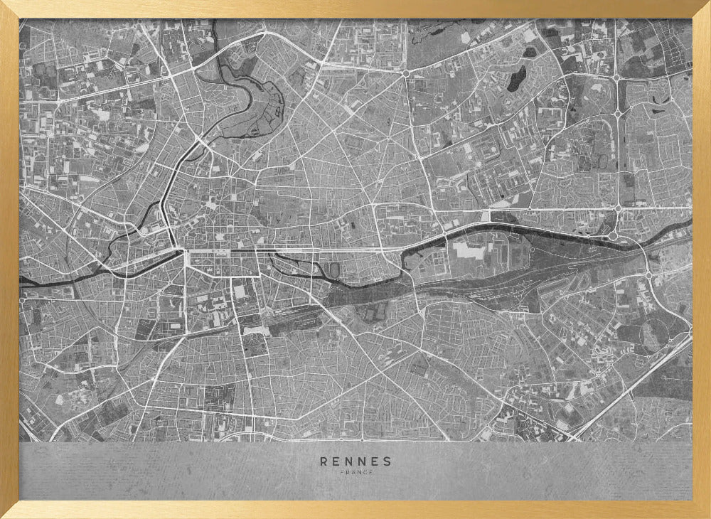 Gray vintage map of Rennes France Poster