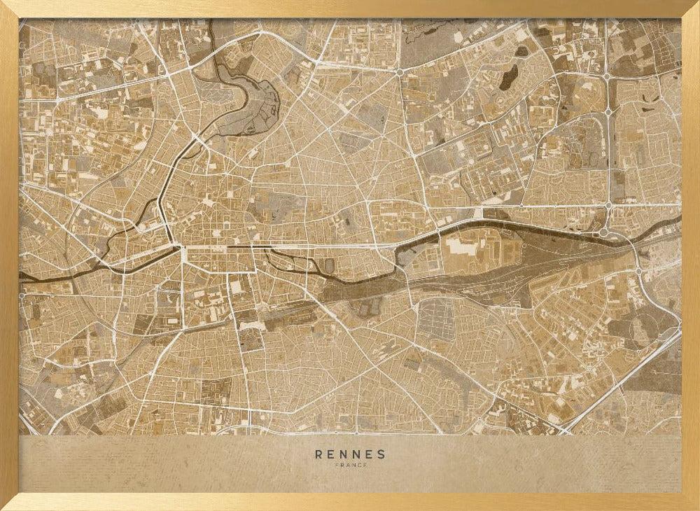 Sepia vintage map of Rennes France Poster