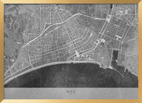 Gray vintage map of Nice downtown France Poster