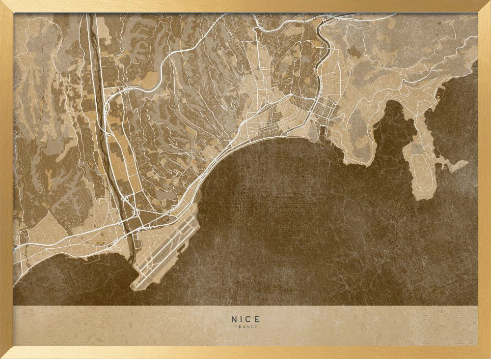 Sepia vintage map of Nice France Poster